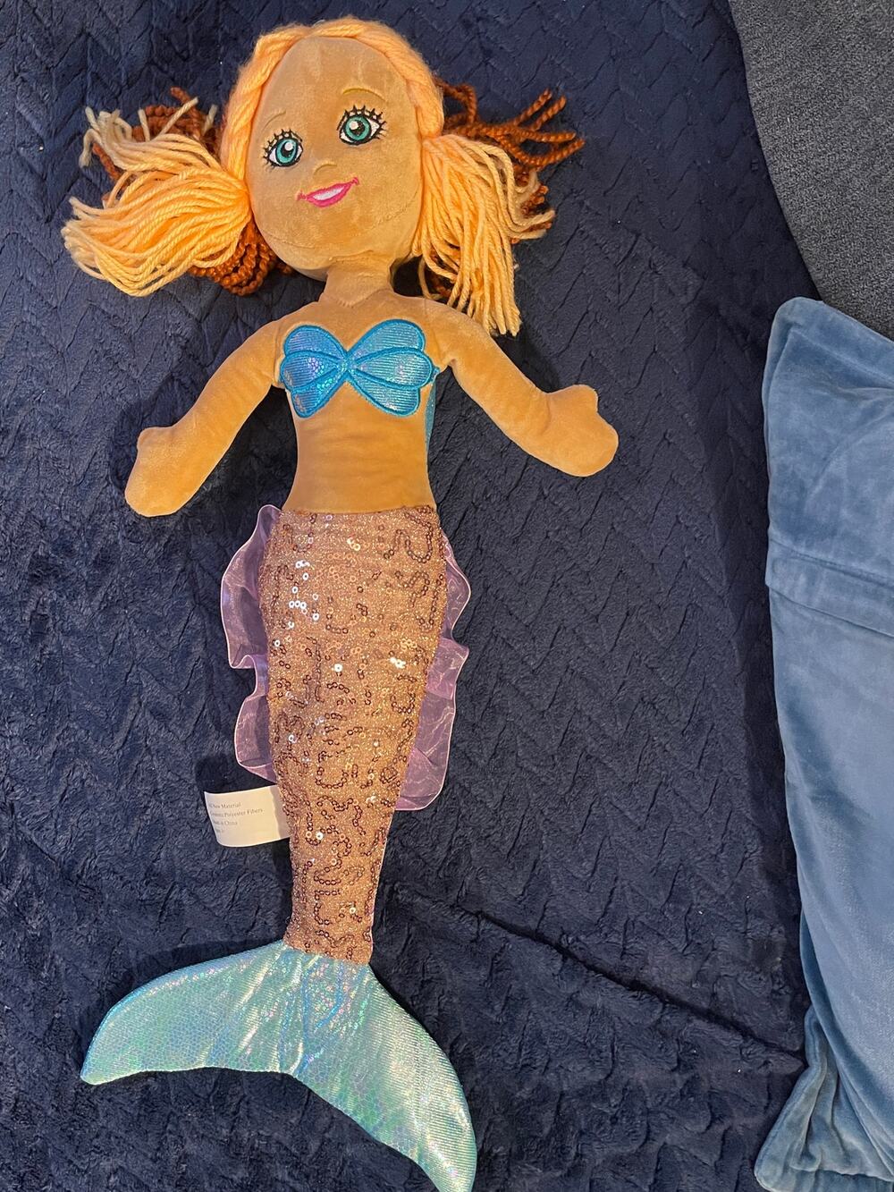 2 Sided Mermaid Doll Soft plush Fabric 20" long Blond Red Head Reversible Toy